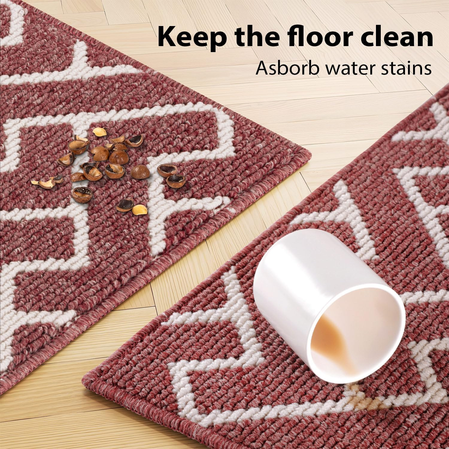 Kitchen Rugs Sets of 2-Colorful Non Slip Kitchen Mats for Floor-Thick,Moroccan S