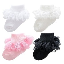 baotongle 4 Pairs Baby Toddler Girls Ruffle Socks Infant Black,pink,white,beige