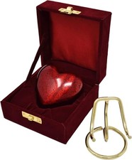 Mini Red Heart Shape Cremation Urn Keepsake Holder with Velvet Memorial Box