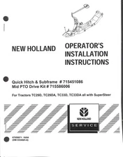 New Holland Operator's Installation Instructions Quick Hitch Subframe PTO Kit