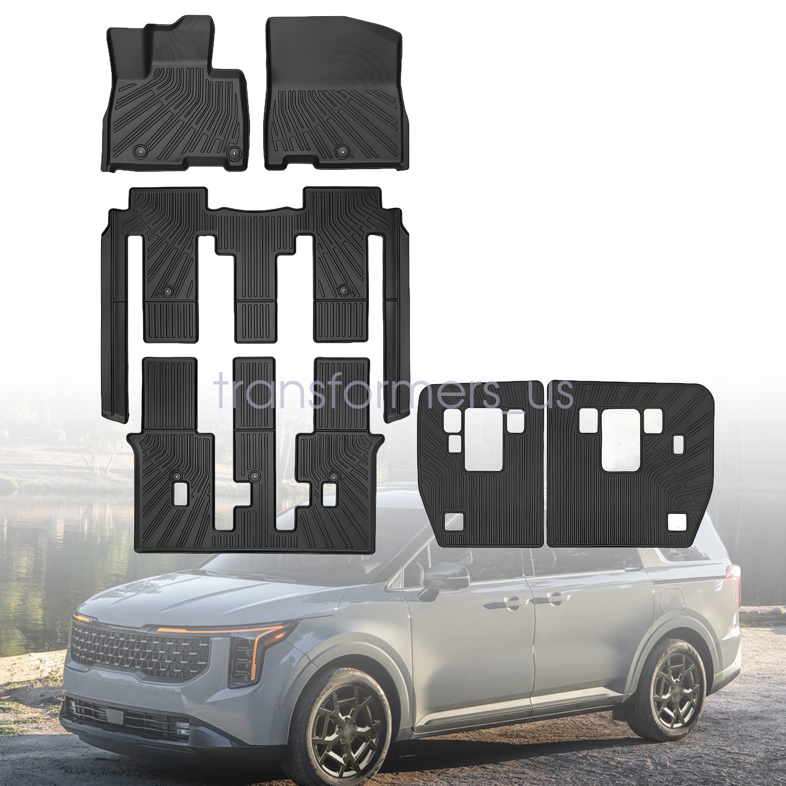 TPE Floor Mats+Trunk Cargo Liner+Backrest For 2022-25 Kia Carnival MPV 8 Seats
