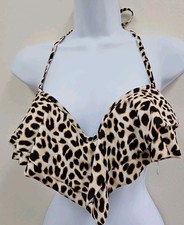 Victoria's Secret Pink Swimwear Flounce Bikini Top Small Swim Animal Print New