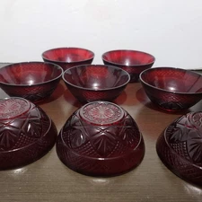 Vtg Luminarc Cristal D'Arques-Durand Ruby Red France Cereal/Salad Bowls Set of 8