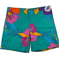 VTG Original Jams Made in USA Green Floral Surf Line Shorts Trunks Medium READ