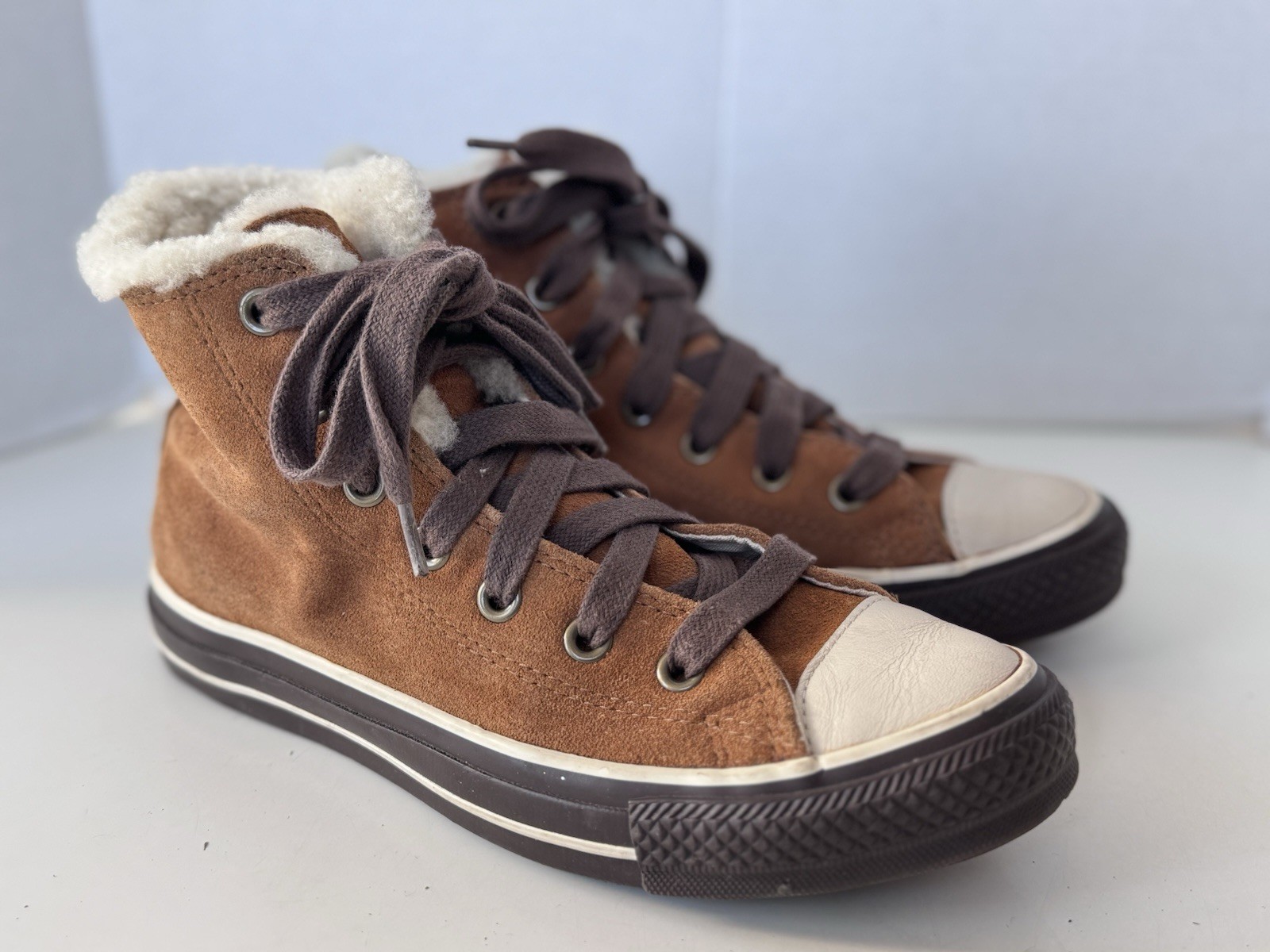 converse all star tan leather suede lined lace up sneakers shoes women’s size 7 thumbnail 2