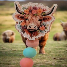 Badge Reel Floral Highland Cow