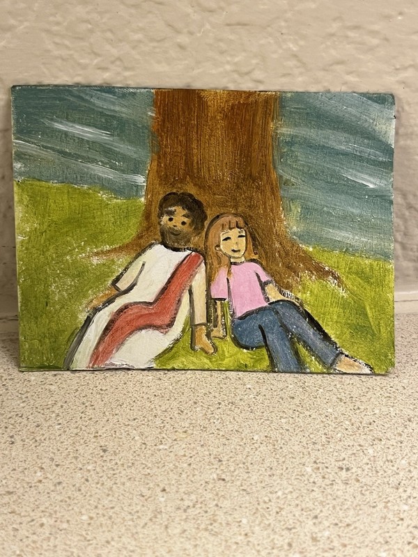 ACEO Bible Girl With Jesus Art Card Original Art Painting Not A Print