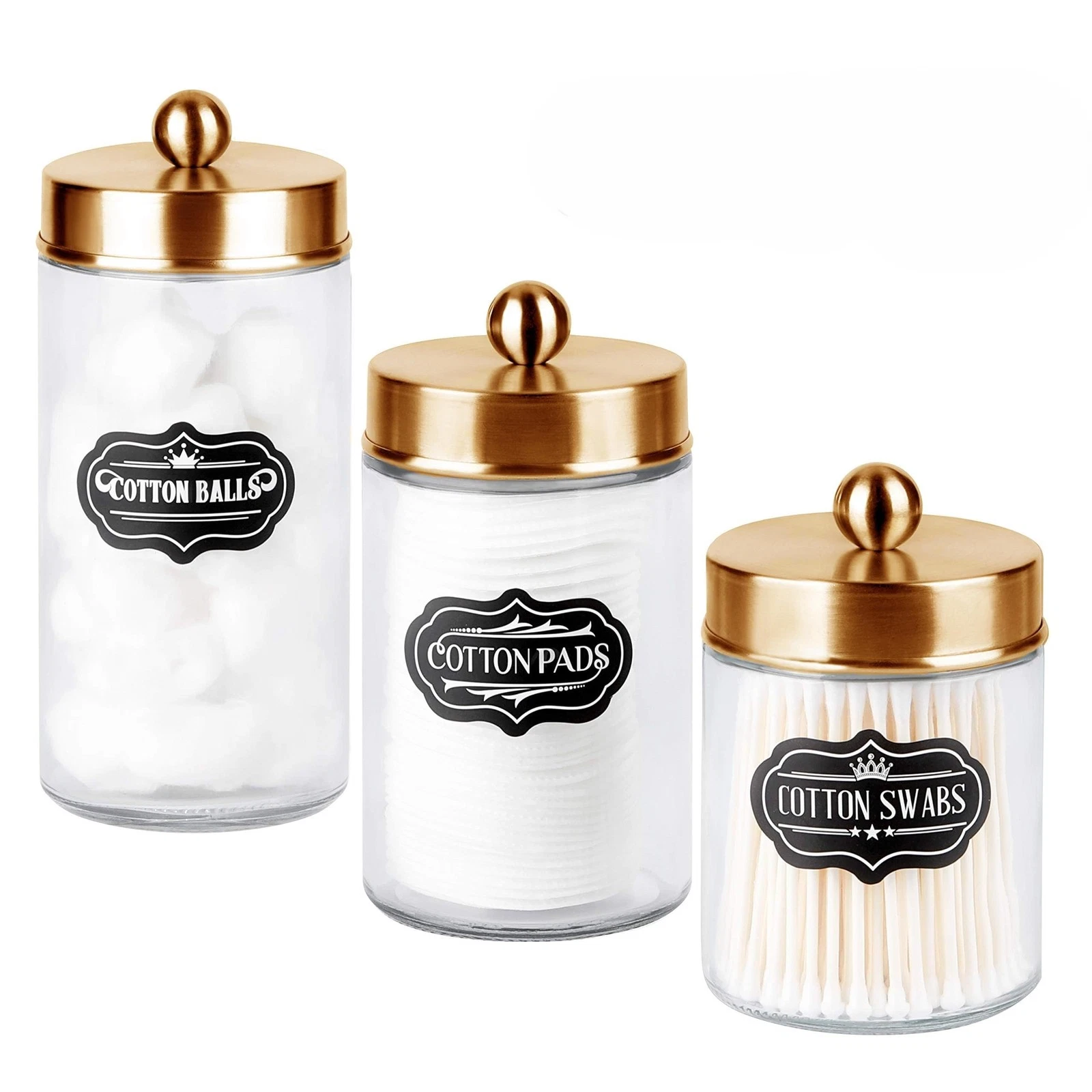 Apothecary Jars 3 Pack - Glass Bathroom Containers with Stainless Steel Lids ...