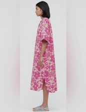 Marimekko x Uniqlo Pink Beige Floral Linen Blend Shift Midi Dress Sz M BNWT