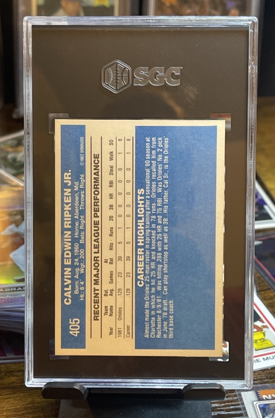 1982 Donruss Cal Ripken Jr RC #405 SGC 8 NM-MT Rookie Orioles HOF view 2