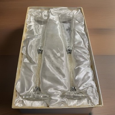 Oleg Cassini Crystal Diamond Champagne Flutes 10.75  Set of 2 NIB Wedding Toast