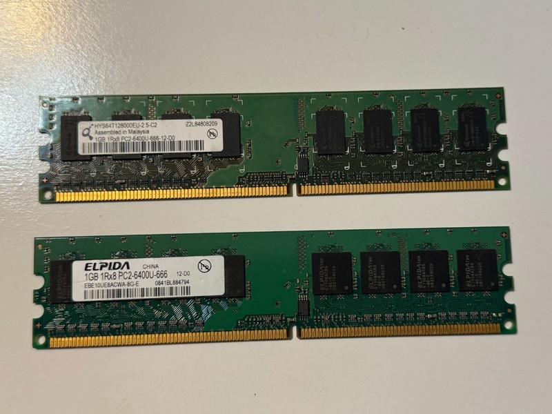 2GB (2x1GB) DDR2 PC2-6400 800MHz Desktop RAM Hynix & Elpida 240-Pin DIMM