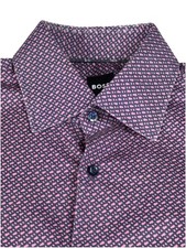 Purple Hugo Boss Button Shirt Slim Fit Long Sleeve Stretch All Over B Pattern
