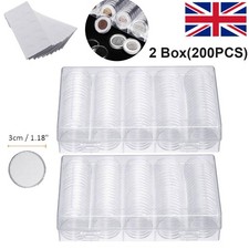 200PCS Coin Cases Capsules Holder Plastic Clear Round Big Storage Boxes 30mm UK