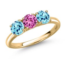 10K Yellow Gold Pink Created Sapphire and Blue Apatite Engagement Ring For