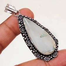 Moss Agate Gemstone Pendant Handmade Ethnic Antique Design Jewelry 2.4" MP 889