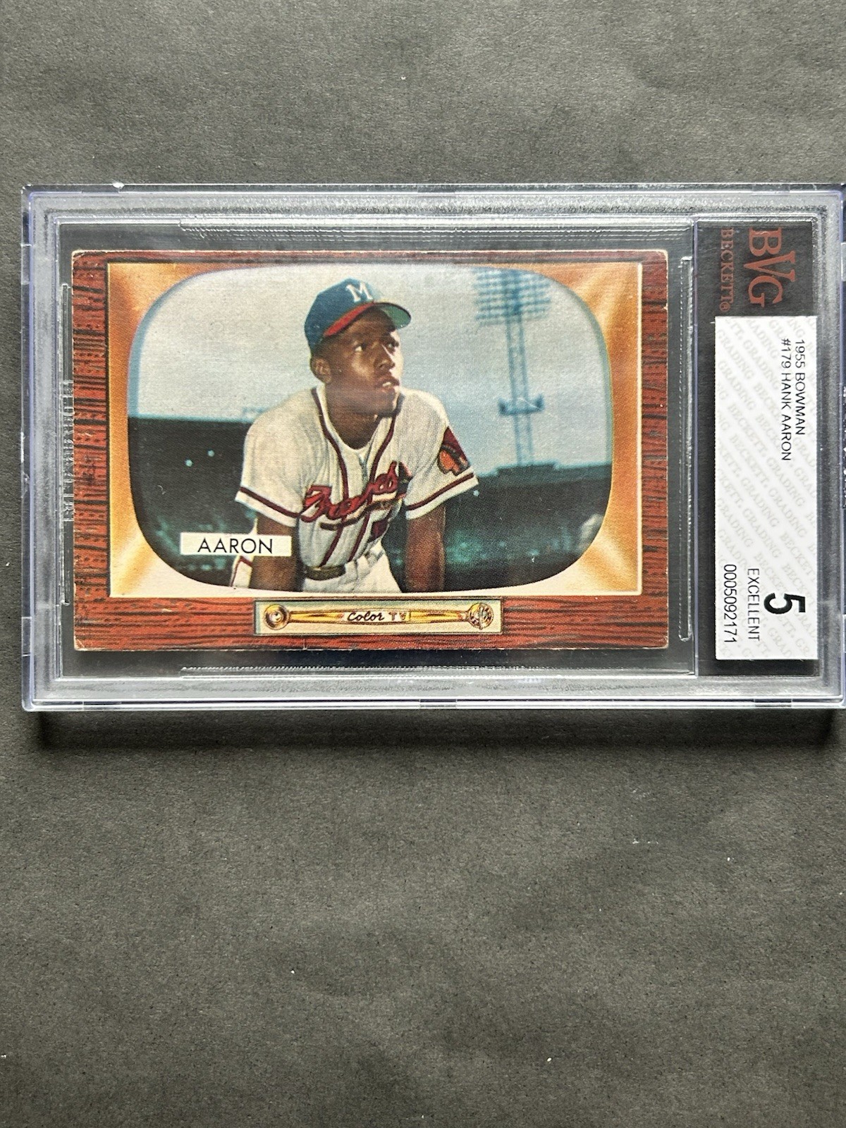 Hank Aaron Milwaukee Atlanta Braves Bowman 1955 #179 BVG 5 EX 2nd Year Card