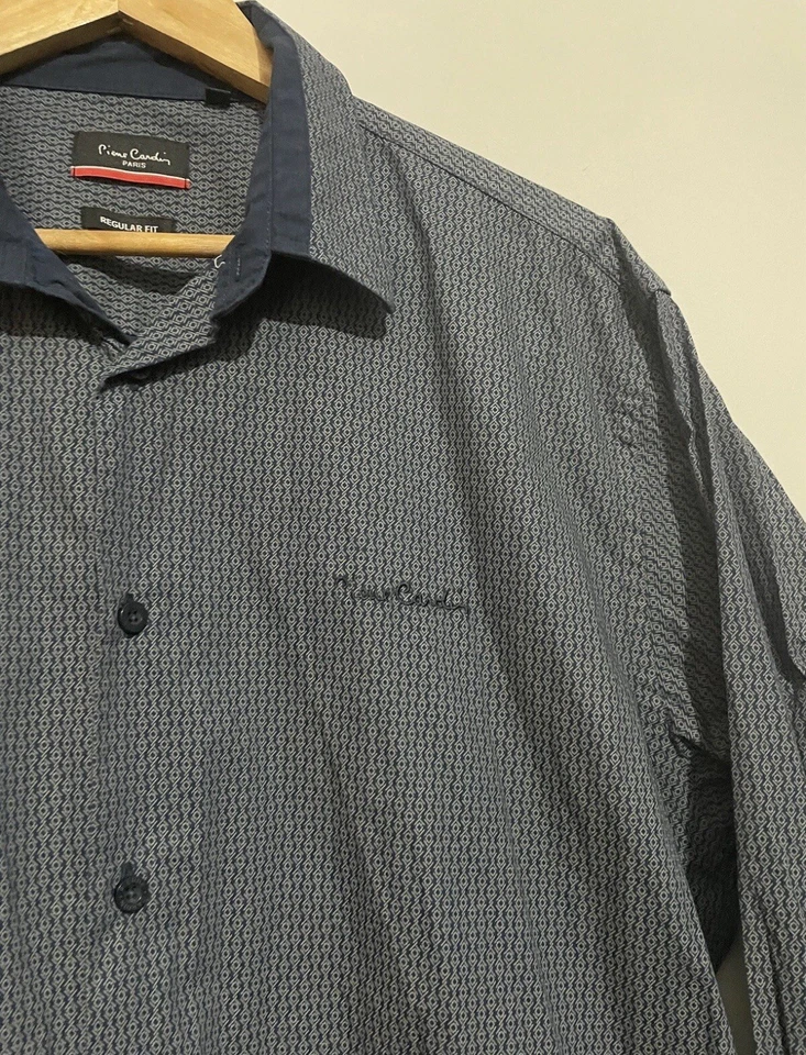 Pierre Cardin Paris Size XXL Men’s Button Up Shirt Navy Slim Fit Long Sleeve - Image 4 of 4