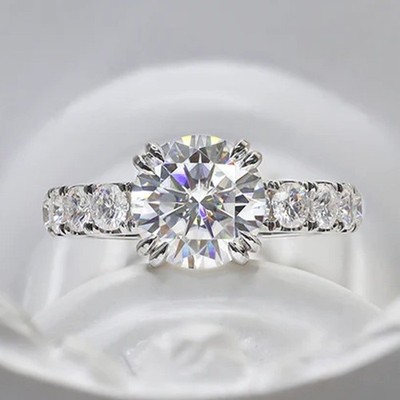 3.0CT Round Cut Moissanite Eternity Style Engagement Ring 14K White Gold Plated