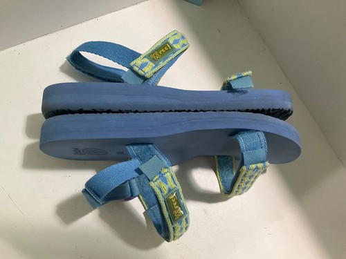Reef Kid's Adjustable Sandals Size 4/5 Blue Yellow Hook & Loop Shoes F26 - Picture 6 of 10