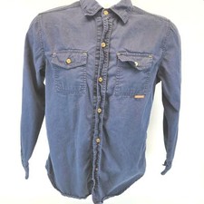 Guess Kids Boys Long Sleeve Button Up Shirt Blue Solid Shirt L 16-18 Navy