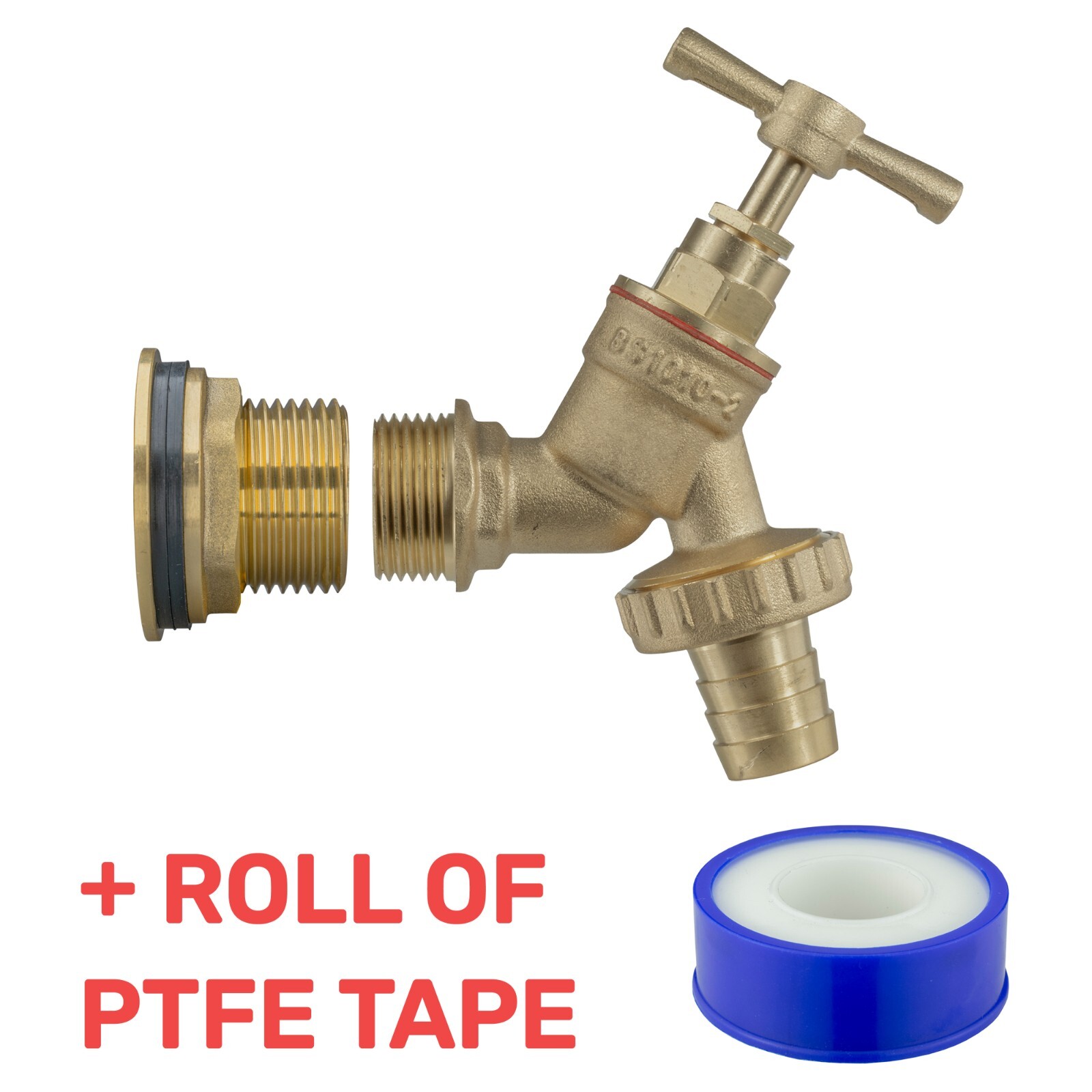 Water Butt / Rain Barrel Outlet Adaptor 26mm (3/4"") + 1/2"" BSP Lever Tap + PTFE