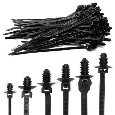 60pcs Push Mount Zip Ties for Car Wire Harness Automotive Cable Fasteners 6 Type