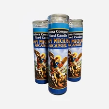 3x set - SAN MIGUEL ARCANGEL Veladora Preparada, St. Michael Archangel Candle