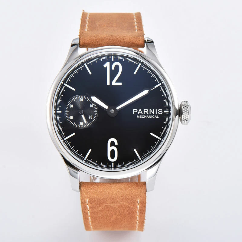 New PARNIS 44mm Men s Watch ST 3600 Hand Winding Movement Leather