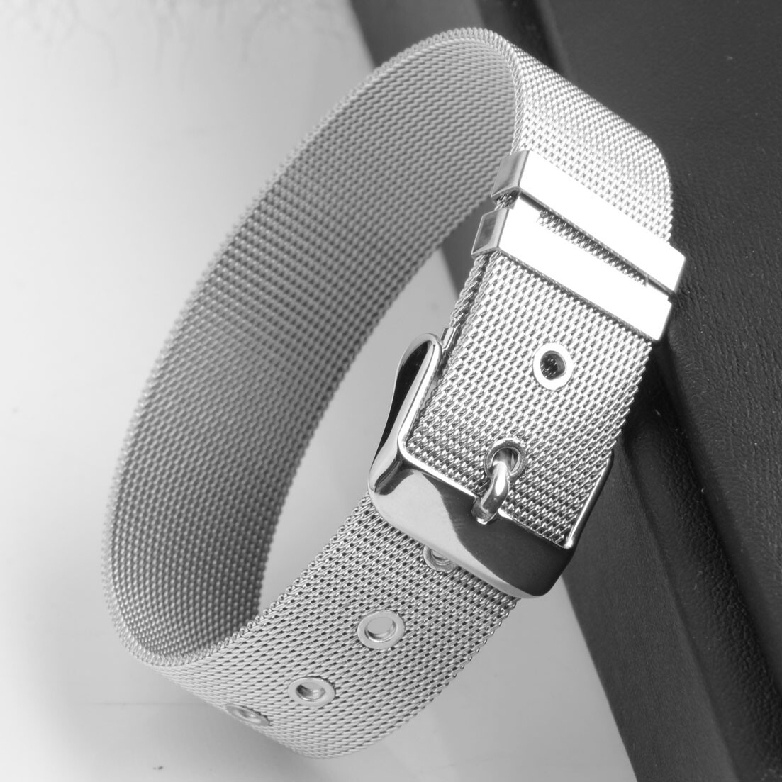 New Stainless Steel Silver 18mm Width Belt Buckle Handcuff Women Bangle Bracelet