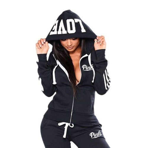 Women 2 Piece Set LOVE PINK Hoodies Pants Sportwear Matching Set Tracksuit