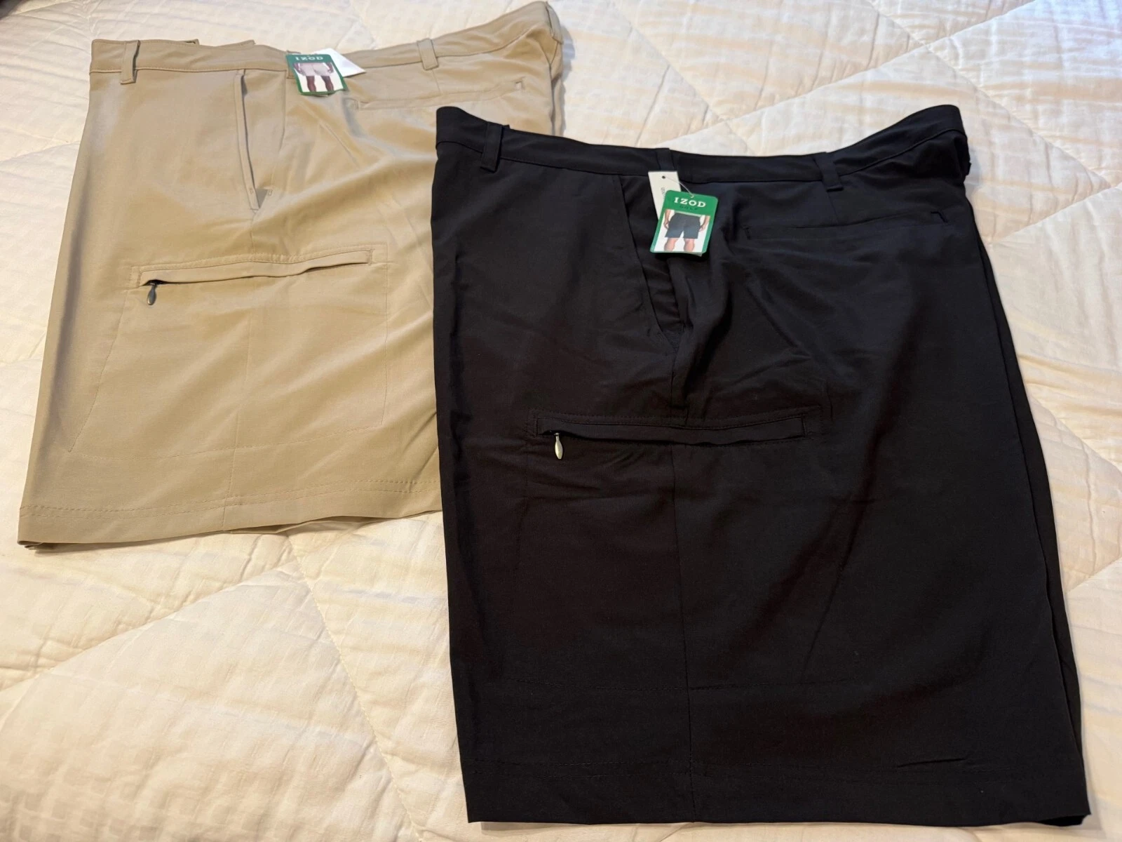IZOD Mens 9" Performance Stretch CARGO GOLF SHORT-Size 42/Khaki OR 44/Black-NWT