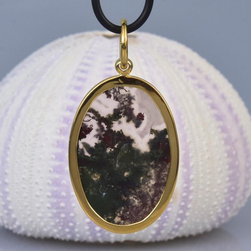Ciondolo Oro Vermiglio Argento Sterling & Viola Agata Calcedonio Cabochon 10.18 - Foto 12 di 12