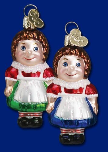 Miniature Dolly Pair of Rag Dolls Glass Ornaments Old World Christmas
