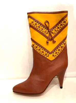 Vintage Lederstiefel gelb und braun 70er Jahre