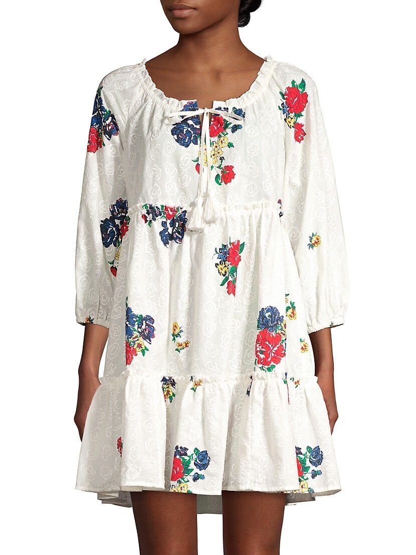Tory Burch Floral Embroidered Ruffle Tassel Cover-Up Size L Women's