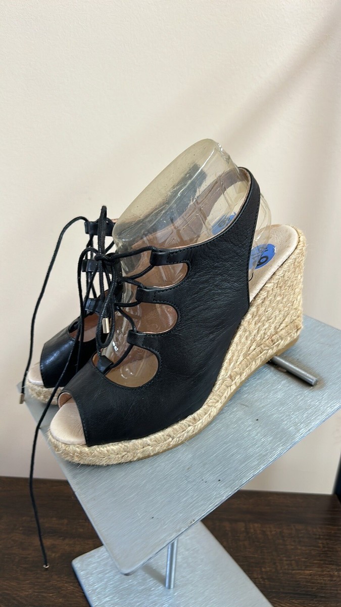Gaimo Black Lace Up Wedge Espadrilles | eBay display picture 1