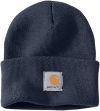 Carhartt Men's Knit Cuffed Beanie  Stretch Rib Knit  Warm Winter Hat - Navy