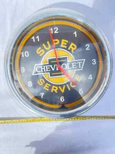 Chevrolet Chevy Super Service Bowtie Neon Yellow Lighted Wall Garage Clock *Read