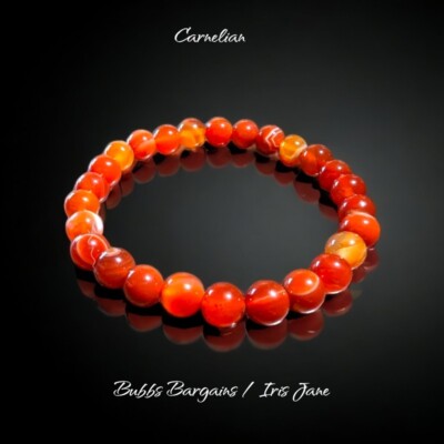 Carnelian Bracelet Striped - 8mm Natural Stones Handmade Stretch Bracelet 