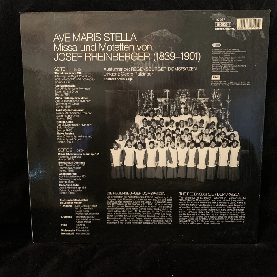 RHEINBERGER - Ave Maris Stella - Masses and Motets - Ratzinger - DHMU ST LP 1983 - Image 4 of 4