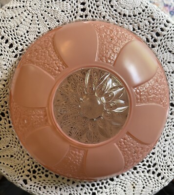 Pink Glass Ceiling Light Shade Fixture Cover 3 Hole 10in Vintage Art Deco
