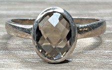 Vintage Signed Sterling 925 SMOKY QUARTZ Ring Light Brown Faceted SZ 9.25 3g