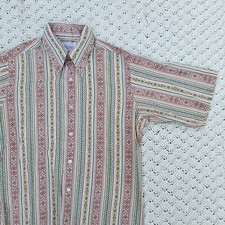 Vtg Penneys Mens Towncraft Penn-Prest Button Up Pattern Short Sleeve Shirt Small