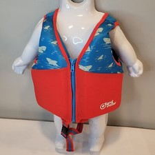 Kids Life Jacket / Vest Red  blue With Sharks - Ages 2-4 Max Weight 33 Pounds