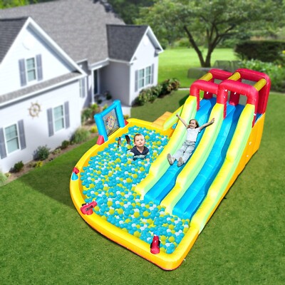 12x14.5ft Inflatable Double Water Slide Bounce House with Blower For Kids Party