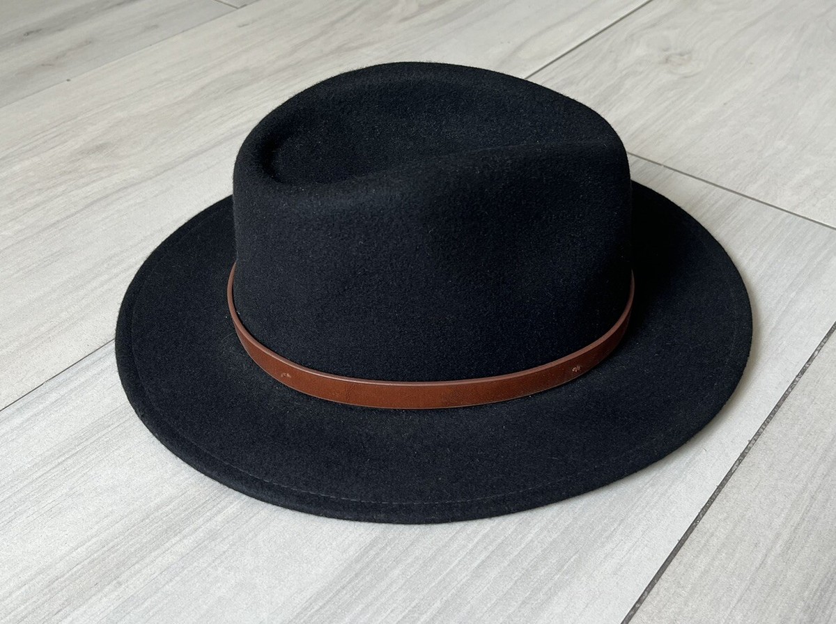 Brixton Black Wool Fedora with Leather Band Moda | Black Wool Flat Brim Fedora Hat With Black Vegan  main image 2
