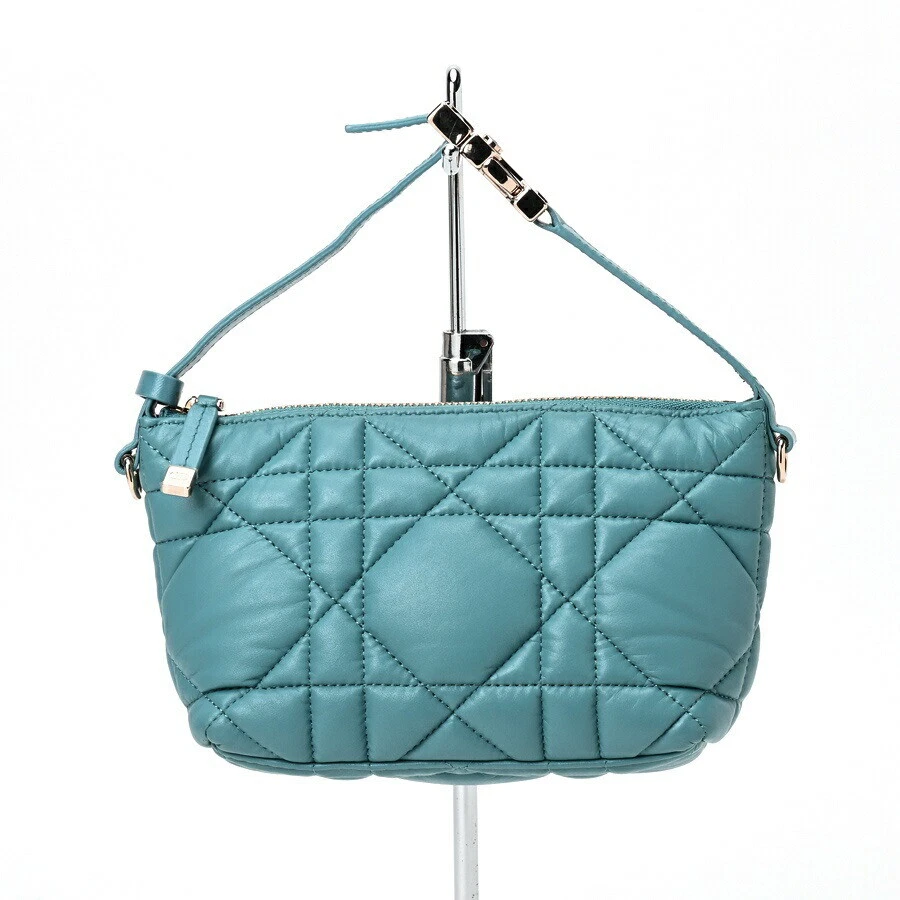 AUTH CHRISTIAN DIOR POCHETTE NOMADE PETIT SAC À MAIN CANNAGE CUIR BLEU F/S