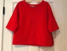 (B) EUC! Loft Bright Coral Side Zip Short Sleeve Shirt Size Small