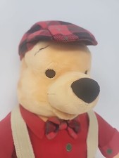 Winnie the Pooh Plush Holiday Christmas Disney Store overalls hat bow tie 17"